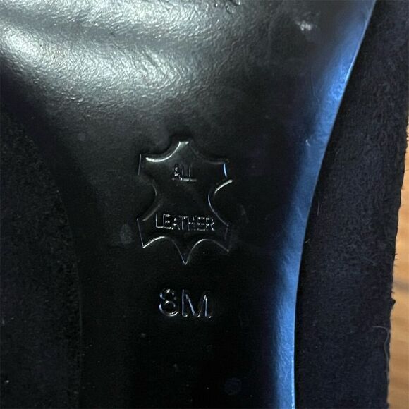 Tory Burch Women's Black Leather Peep Toe Wedge Pumps Size 8M - Picture 11 of 11